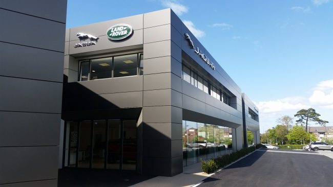 Landrover Refurbishment full cladding of building Two-storey front and rear extension